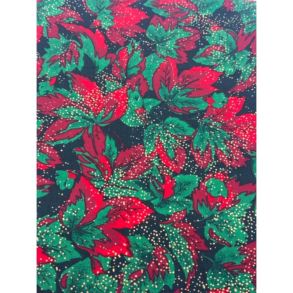 Vintage Christmas Gold Speckled Poinsettia Cotton Fabric 72"L x 45"W 2 Yards